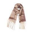 Detail showing thick textured loop yarn and fringes of the brown striped jacquard scarf - 185cmx40cm / Brown