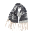 Dettaglio della sciarpa spessa in filato boucle sfumato con lunghe nappe a frangia - 185cmx40cm / Nero