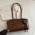 Sac cabas marron rétro grande capacité avec pompon tressé et pendentif de tennis - Marron Avec Pendentif Baseball