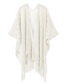 Gilet en maille ajourée crème élégant avec finitions à franges et pompons chic - Blanc Cassé