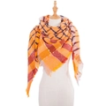 Women's plaid oversized scarf shawl with orange tartan pattern and fringe details - Yellow (SJ2-07)