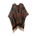 Close-up of bohemian knit shawl with zigzag patterns and colorful tassel fringe details - Black