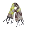 Close-up of geometric pattern knit scarf with fringe and thick boucle yarn texture - 1# Coffee Green