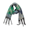 Detailed knit texture of green and blue geometric heart pattern scarf with black fringe - 03# Green