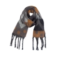 Macro detail of thick geometric heart pattern and long tassels on winter knit scarf - 06# Dark Grey