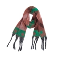 Detailed view of winter thick knit scarf with vintage plaid pattern and long black tassels - 04# Dark Green Brown