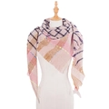 Soft pink and beige plaid shawl scarf with rainbow stripes and tassel details - Light Pink (SJ2-08)