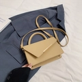 Retro beige and coffee crossbody bag with geometric flap and gold metal bar accent - Khaki