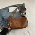 Braune Vintage Umhängetasche aus strukturiertem Leder mit gemustertem breitem Gurt - Braun