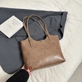 Vintage brown leather tote bag with silver hardware for chic daily commute wear - Khaki (No Pendant)
