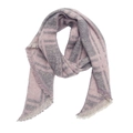 Detail of pink and dark grey plaid boucle yarn scarf with natural frayed tassel edges - XJ8-4 Pink Gray Plaid