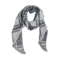 Detailed view of grey and white plaid scarf featuring soft bouclé yarn and fringe edges - XJ8-3 Black Plaid