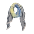 Detailed texture of thick blue and yellow geometric knit shawl with soft fringed edges - Blue Yellow (05#)