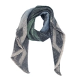 Detail view of thick geometric knit scarf with fringe trim and dark grey textures - Blue Green (07#)