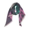Detail of geometric pattern knit scarf with pink and grey diamond motifs and frayed edges - Green Grey (08#)