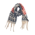 Detail of winter thick knit shawl with geometric jacquard pattern and long chunky tassels - 01# Navy Red
