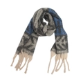 Detail of grey and blue jacquard geometric patterns on thick knit scarf with tassels - 02# Gray Blue
