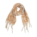 Detail of faux mohair scarf featuring orange leaf jacquard pattern and fringe tassels - 04# Khaki