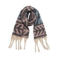 Close-up of thick knitted leaf jacquard scarf featuring pink grey waves and long tassels - 06# Purple Blue