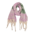 Detail of faux mohair knit scarf featuring large leaf jacquard pattern and long tassels - 07# Purple Green