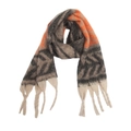 Close-up of geometric leaf pattern and fringe tassels on thick mohair-style scarf - 08# Brown Orange