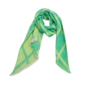 Detailed view of green and yellow plaid scarf featuring soft fringe and fuzzy texture - 240x40cm / Green
