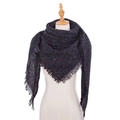 Chunky dark grey marl knit oversized triangle scarf wrap with fringed edges - Black (SJ3-03)