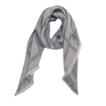 Detail of grey plaid scarf with soft bouclé texture and natural fringe edge - XJ13-6 Gray Big Argyle