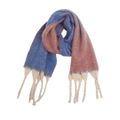 Close-up of thick blue and red knit scarf showing chunky cream-white woven fringes - Royal Blue Gradient