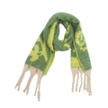 Detail of green and yellow jacquard rose scarf with off-white braided fringe tassels - Grass Green