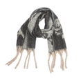 Close-up of winter knit shawl showing bold grey and white jacquard rose floral patterns - Black