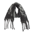 Detailed view of winter jacquard scarf with mohair-like texture and twisted tassel fringe - Gray