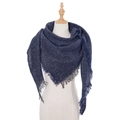 Navy blue marl triangle scarf with white knit dots and fringe edges on a mannequin - Navy Blue (SJ3-04)