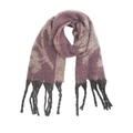 Detail of winter scarf with purple jacquard floral pattern and black tassels - Purple