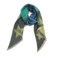 Detailed knit texture of colorful star pattern scarf with fringed edges and soft yarn - 07# Blue Green