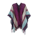Detail of bohemian knit shawl with colorful wave patterns and long tassel fringe - Rose Red