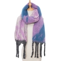 Detail of chunky knit scarf with purple and blue gradient dye and long dark grey tassels - Purple (08#)