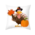 White Thanksgiving pillow cover featuring cartoon turkey and pumpkin autumn print - Pilgrim Turkey and Pumpkin (TPR391-14)