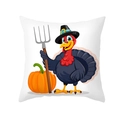 Thanksgiving pillowcase featuring a cartoon turkey and orange pumpkin on white fabric - Turkey with Fork and Big Pumpkin (TPR391-16)