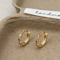 Golden hoop earrings with colorful zircon gemstones in a wave design handmade style - Gold Color Multicolored Zirconia