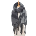 Detailaufnahme der dicken Quasten eines grauen Strickschals mit Sternenmuster für Winter - Grau (04#)
