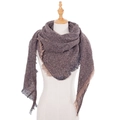 Women's knit triangle shawl scarf in dark coffee brown mixed texture with fringe - Coffee (SJ3-07)