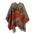 Détail du motif jacquard géométrique bohème et ourlet renforcé sur le châle épais - Patchwork Orange