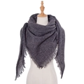 Women's dark grey melange triangle scarf with decorative tassel trim on a mannequin - Gray (SJ3-08)