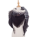 Classic black and cream checkered triangle shawl scarf with long decorative tassels - Black (SJ4-01)
