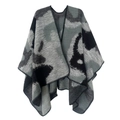 Dettaglio di scialle in maglia jacquard mimetico grigio e nero con cucitura sul bordo - 150x130cm / Nero Verde