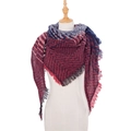 Women's triangular scarf featuring burgundy and navy geometric patterns and fringes - Wine Red (SJ4-03)