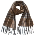 Detail of multi-color plaid scarf with nep yarn texture and long fringe tassels - 185x65cm / Brown