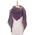 Women's purple herringbone weave triangular scarf with multi-color checks and fringe - Purple (SJ4-04)