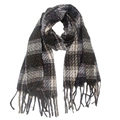 Dettaglio di sciarpa a quadri con nappe intrecciate e trama del tessuto tipo tweed - Nero